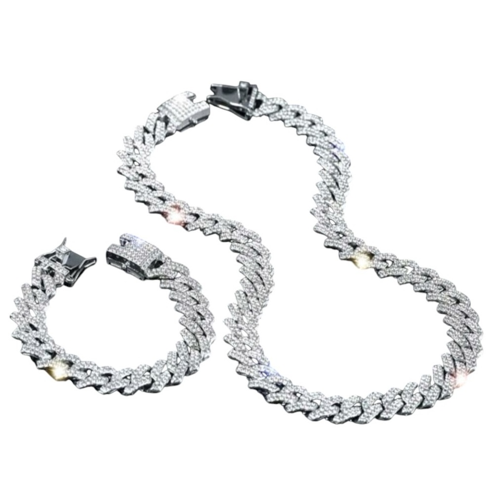 New Stunning Iced Out 14mm Cuban Link Necklace and Bracelet Set NWOT